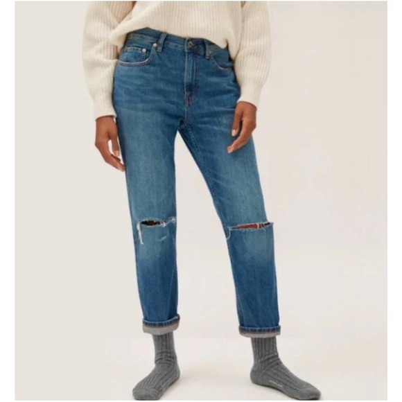 Everlane Denim - Everlane The Summer Jeans High Rise Distressed Ankle Straight Leg Indigo Blue